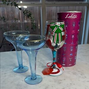 Lolita Custom Painted Wine Glass and Azure Glass Chalice Set